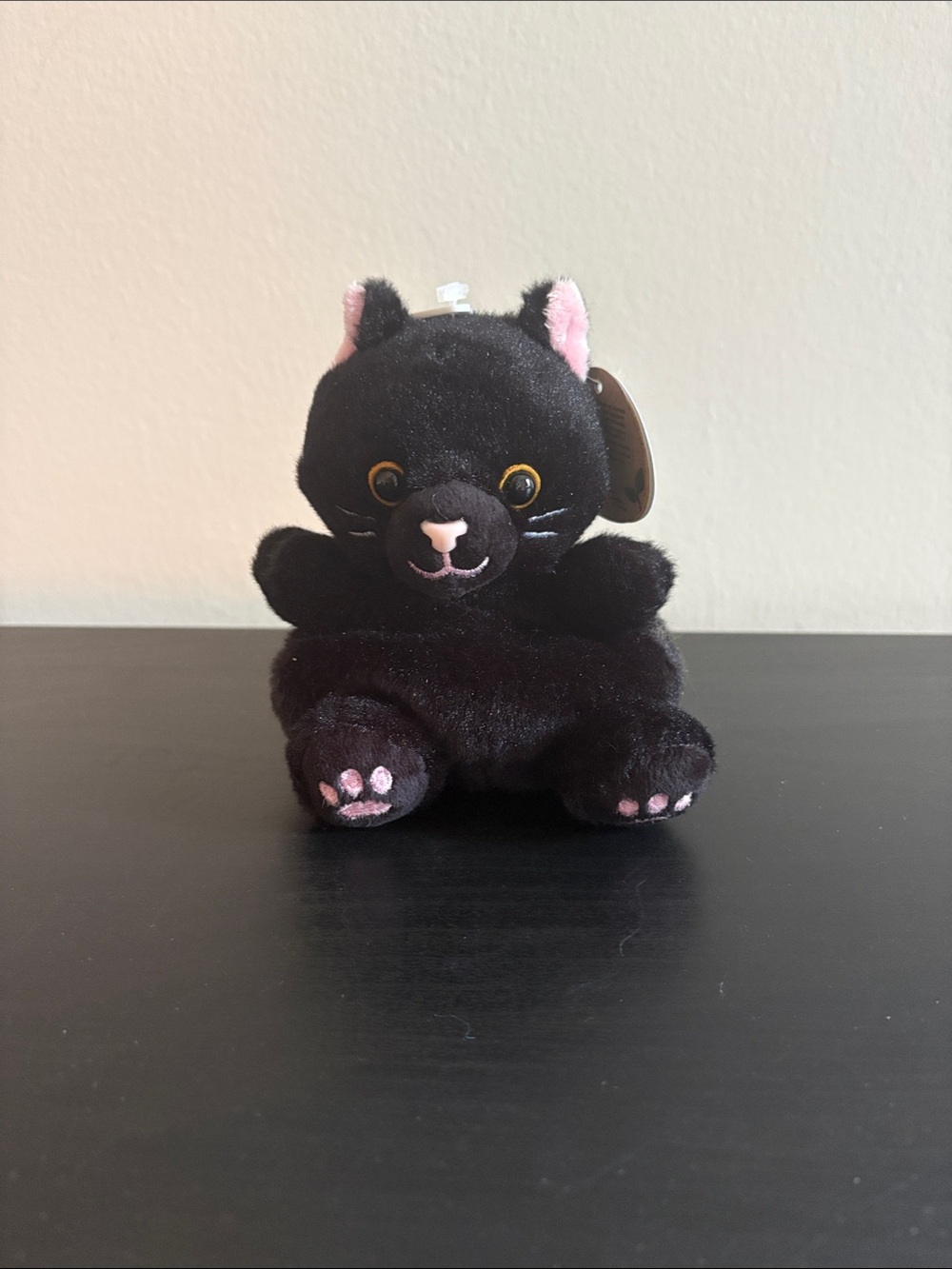 Palm Pals|Black Plush Kitten Plushie with Pink Accents